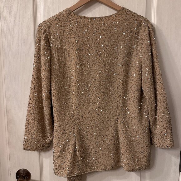 Chadwicks | Sz 12 All Over Sequin Beaded Champagne Wrap Jacket Shell  Evening - Picture 10 of 10